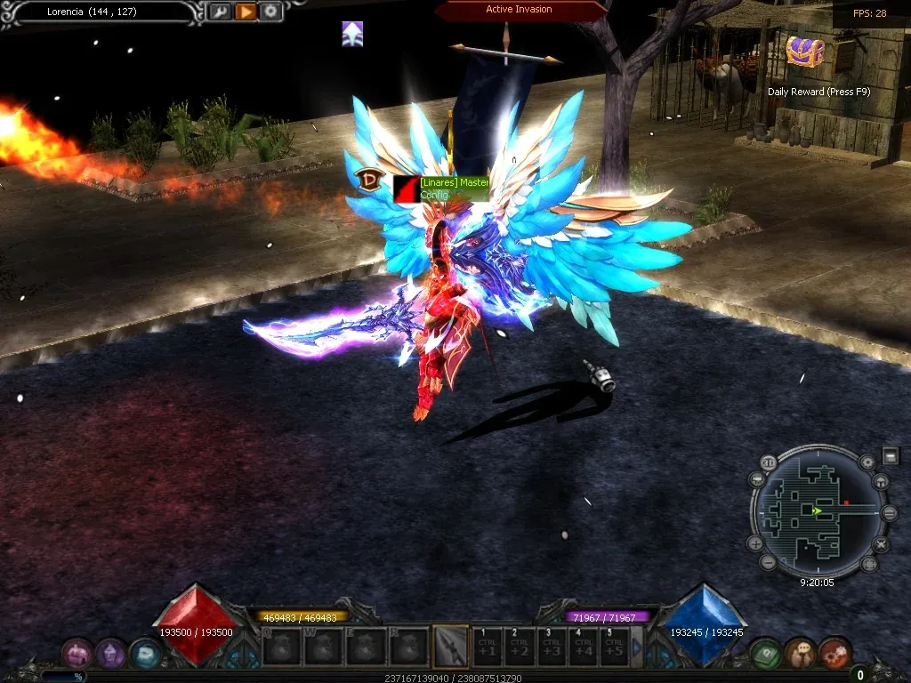 Captura de MU Online Season 6 Upgrade: Dual Master com asas azul-celeste, outra vista