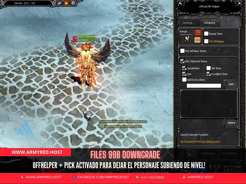 99B Downgrade files: Offhelper + Pick turned on to keep the character leveling up